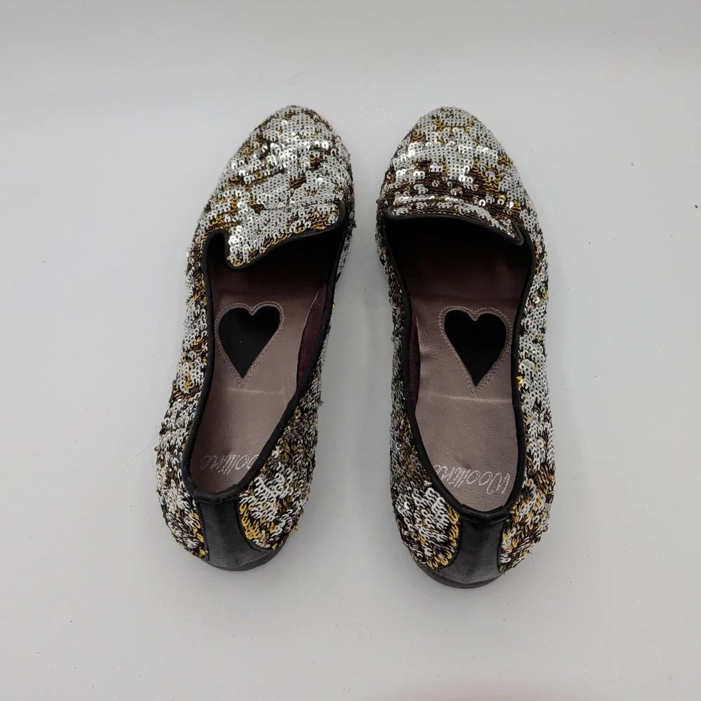 Handmade Italian Sequin Flats Gold Silver Loafers Smoking Slippers‎ EU 38 7.5-8